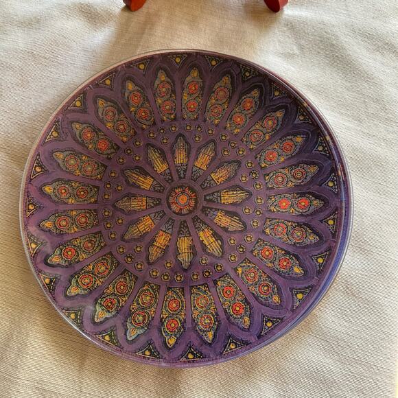 Vintage 8” Pilgrim Glass Silhouette Stained Glass Window Plate Purple ~ set of 5 - Picture 11 of 16